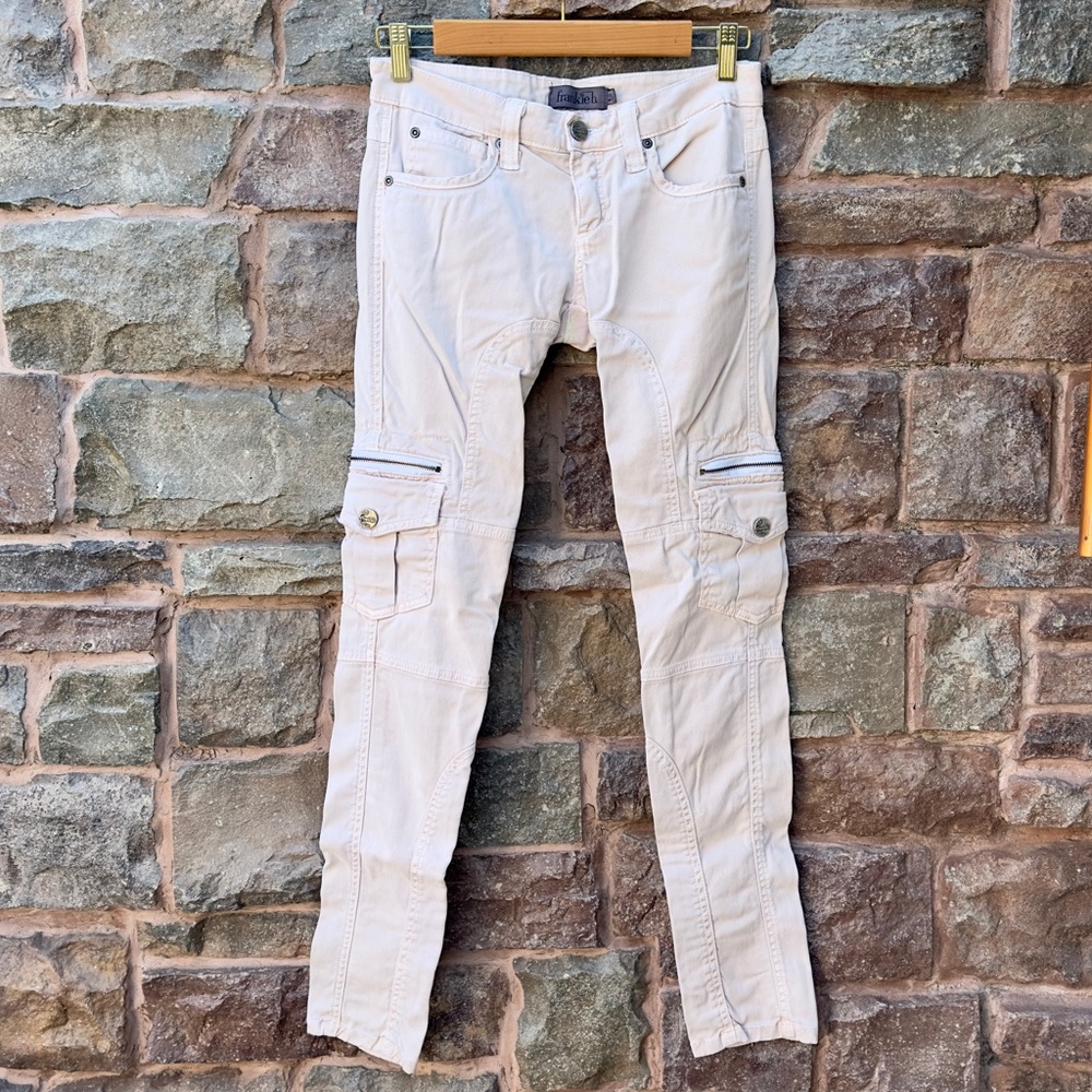 RARE VINTAGE FRANKIE B. MAURY SKINNY LOW RISE CARGO PANTS PALE NUDE PINK 25/0